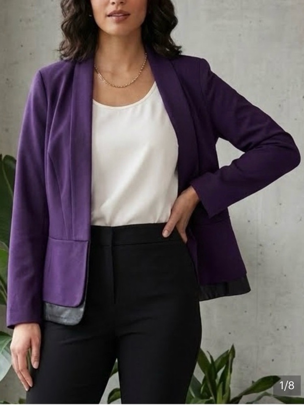 Laundry by Shelli Segal Purple Peplum Blazer Faux Leather Trim Jacket Size 16